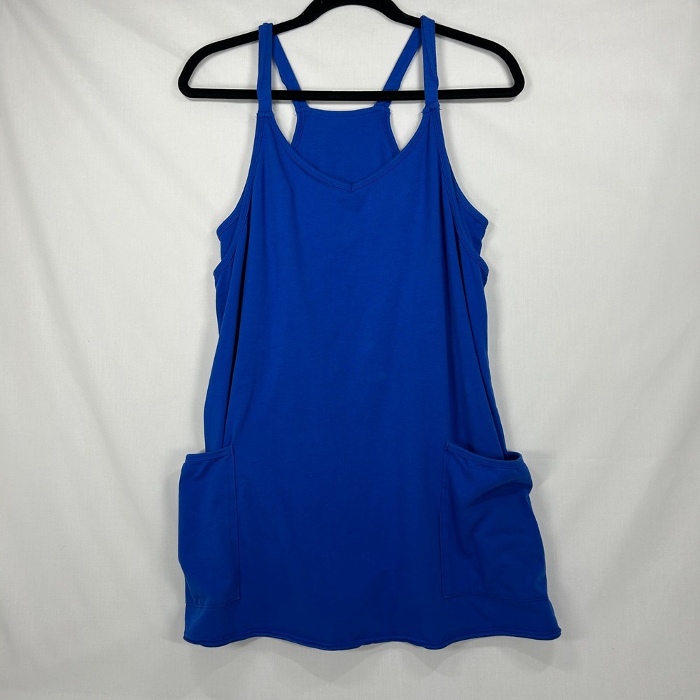 Royal Blue Strappy Active Exercise Mini Dress with Built-In Shorts & Pockets M